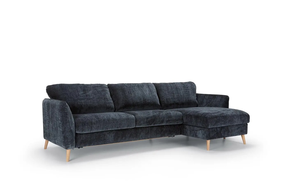 Canapé-lit d'angle Lucy gris anthracite avec coffre de rangement - Style scandinave